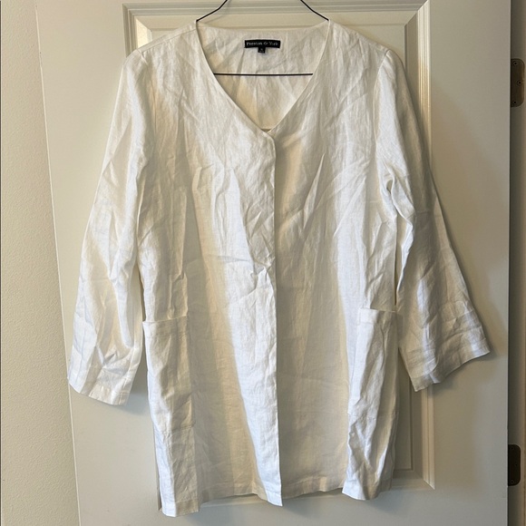 Preston & York Tops - EUC White Linen One-Button Jacket/Top